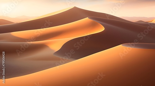 Sand dunes in the desert at sunset. 3D illustration.