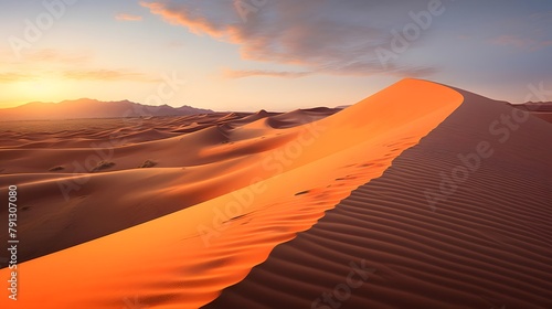 Sunset in the desert. Sunrise over sand dunes. 3d rendering