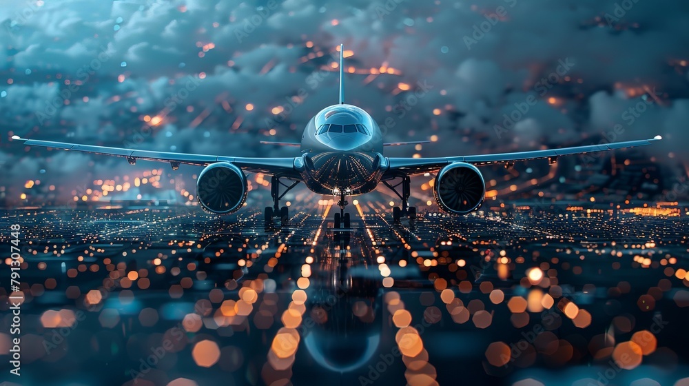 Advanced aviation technology visualized as an airplane merging with a ...