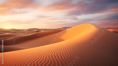 Desert sand dunes at sunset. Panoramic view. © Iman
