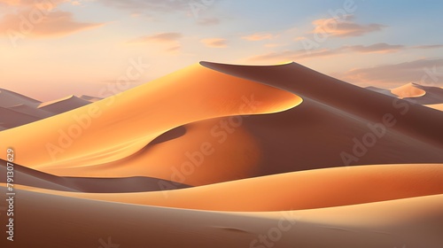 Desert sand dunes panorama at sunset, 3d render photo