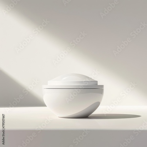 A white jar of cream sits on a white background