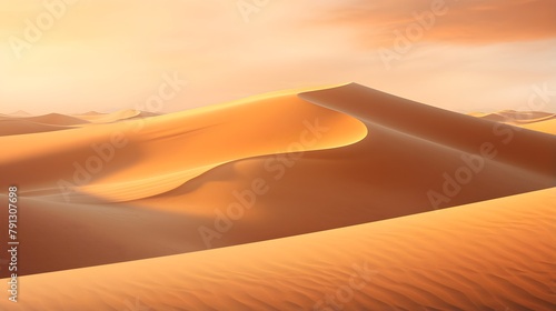 Desert sand dunes panorama at sunset in Dubai, United Arab Emirates