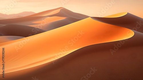 Desert sand dunes panorama at sunset, 3d render © Iman