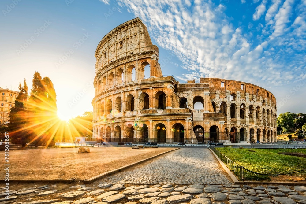 Colosseum rome morning sun italy