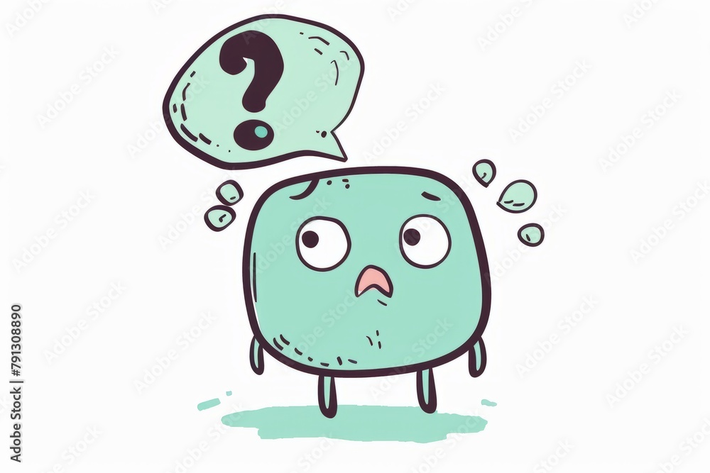 Cartoon cute doodles of a confused expression with a question mark floating above the character's head, Generative AI