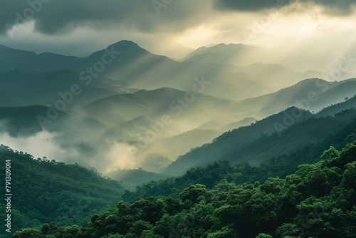 Mountain landscape with mist ai generated © Sheza