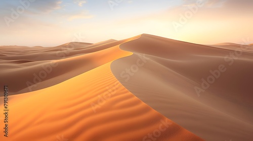 Desert sand dunes panorama at sunset. 3d render