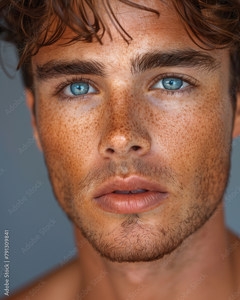 Portrait of young beautiful man with perfect smooth skin. Concept of natural beauty, cosmetology, cosmetics Portrait of young beautiful man with perfect smooth skin. Concept of natural beauty, cosmetology, cosmetics