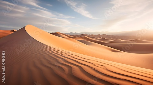 Panorama of sand dunes in the Sahara desert  Morocco.