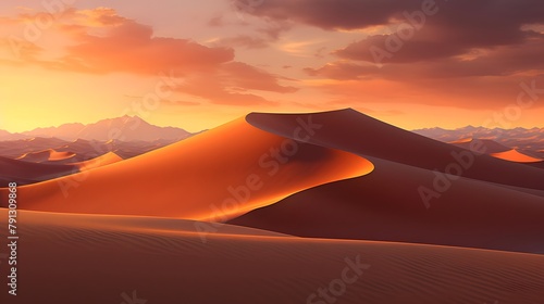 Panorama of sand dunes at sunset. 3d render illustration