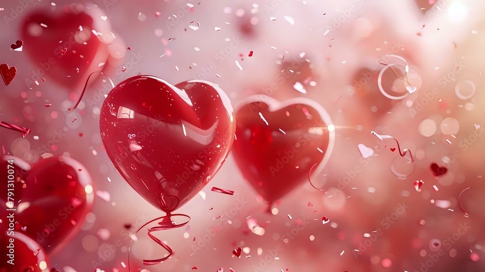 Festive Heart Balloons and Ribbon Confetti for Romantic Celebration