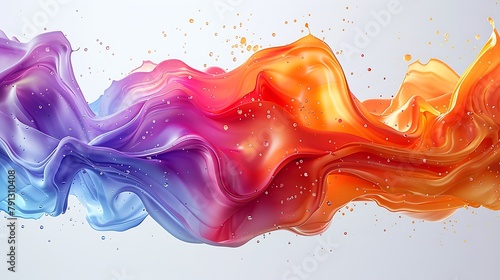 Vibrant and dynamic colorful liquid waves on a white background representing fluidity and motion.  photo