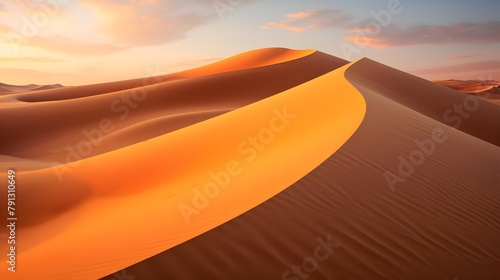 Desert sand dunes panorama at sunset, natural landscape background