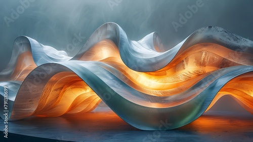Abstract wavy fabric texture with a blend of orange and blue hues in a dynamic and flowing backdrop. 