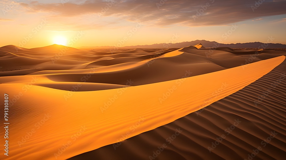 Sand dunes in the Sahara desert at sunset, Merzouga, Morocco