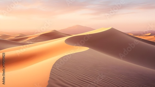 Panoramic view of sand dunes in the desert at sunset © Iman