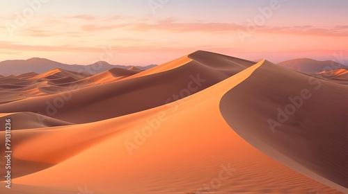 Panorama of sand dunes in the desert at sunset. 3d render