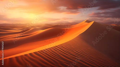 Sand dunes in the desert at sunset. 3d render illustration