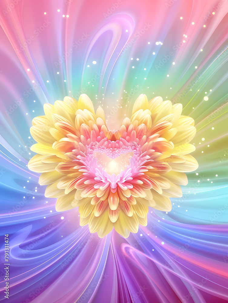 Obraz premium Radiant Love: Rainbow Chrysanthemum Heart
