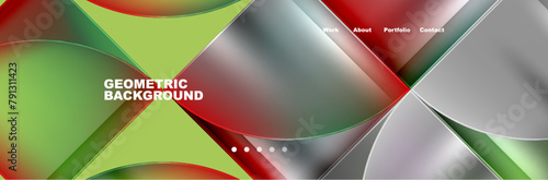 A geometric background featuring a gradient of red, green, and gray colors resembling a closeup view of a terrestrial plant with liquid tints. Circular patterns resembling glass circles