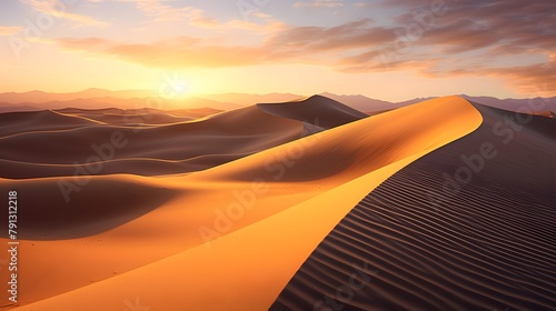 Sand dunes in the desert at sunset. 3d render.