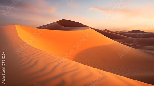 Sand dunes in the Sahara desert at sunset. Panorama.