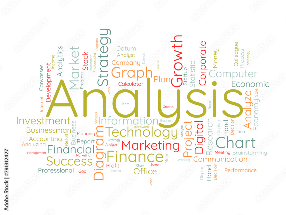 Fototapeta premium Analysis word cloud template. Business model concept vector background.
