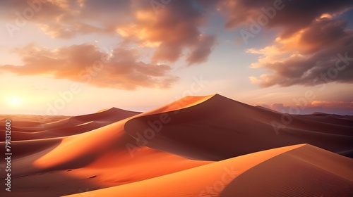Dunes of the Sahara desert at sunset  Morocco. Panorama
