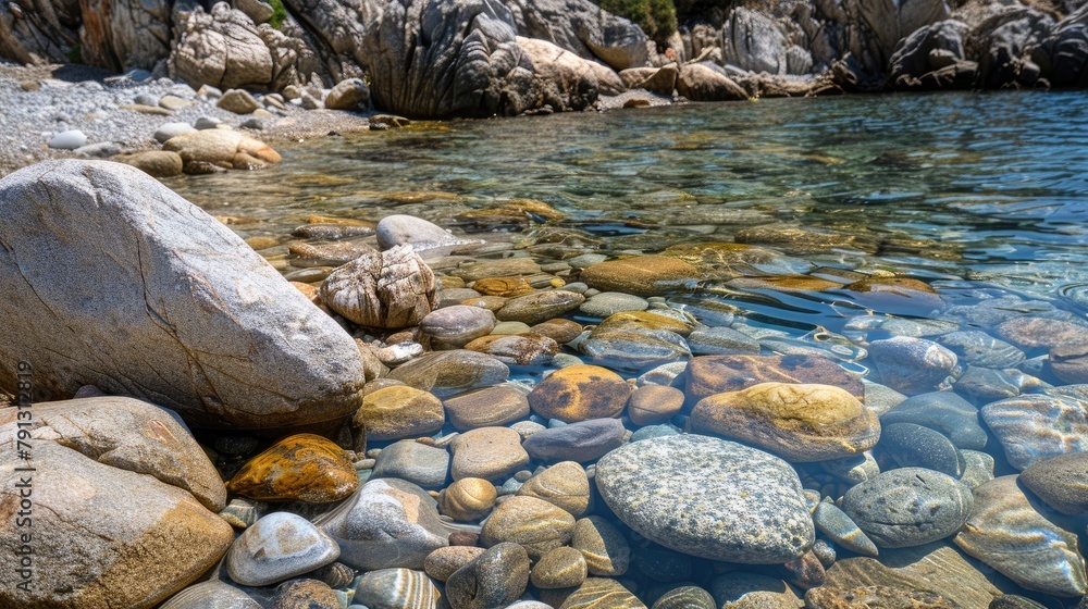 Pebbles on the coast of Cannigione in Sardinia Pebbles on the coast of Cannigione in Sardinia