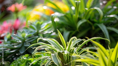 A garden filled with airpurifying plants like spider plants and aloe vera to naturally filter toxins in the air. . photo