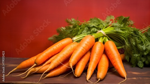 Fresh Carrots Advertisement, clean and minimal on orange background, HD, Food photography, menu concept with copy space for text