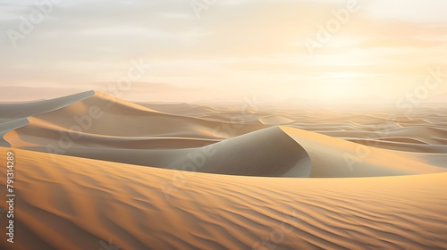 Desert sand dunes panorama at sunset. 3d render