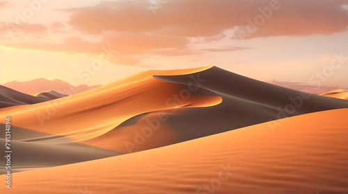Desert dunes panorama at sunset  3d render illustration
