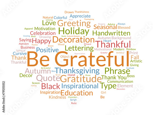 Be Grateful word cloud template. Gratitude concept vector background.