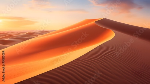 Panorama of sand dunes in the desert at sunset. 3d render