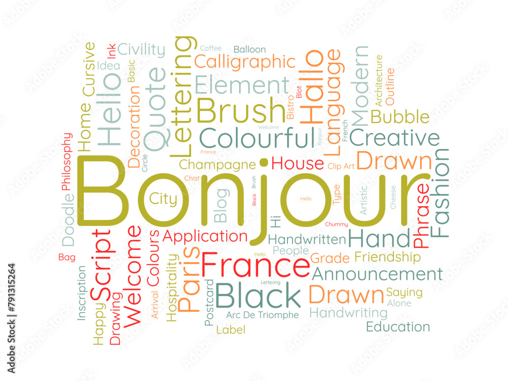 Bonjour word cloud template. Greeting concept vector background. Bonjour word cloud template. Greeting concept vector background.