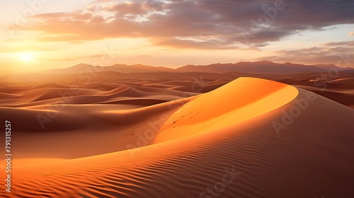 Sand dunes in the desert at sunset. panoramic view