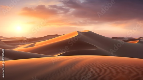 Desert sand dunes panorama at sunset. 3d rendering © Iman