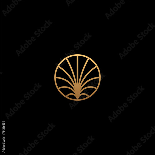 Abstract lines logo in gold circle shape.