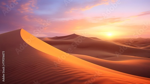 Desert dunes panorama at sunset. 3d render illustration