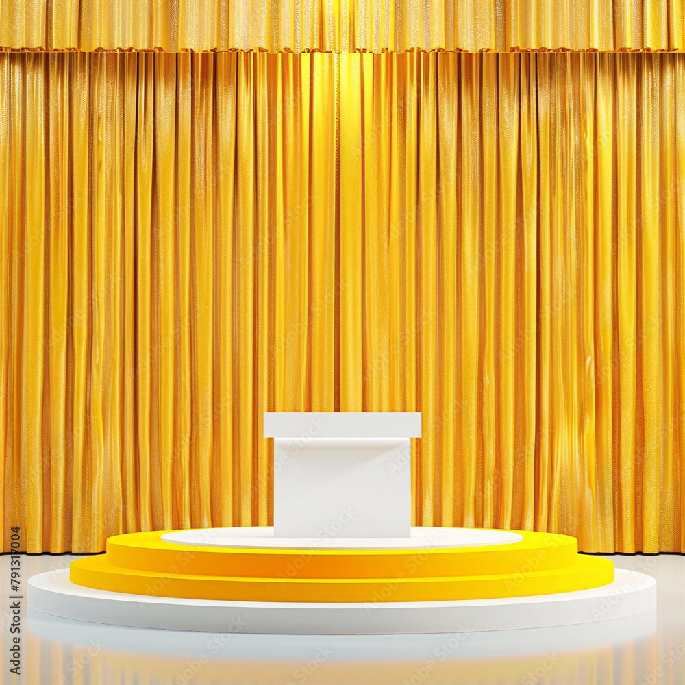Elegant Podium on Yellow Curtain Backdrop Elegant Podium on Yellow Curtain Backdrop