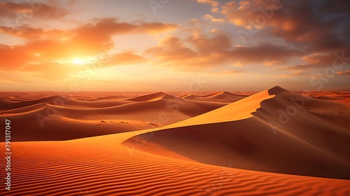 Desert dunes panorama at sunset  3d render illustration