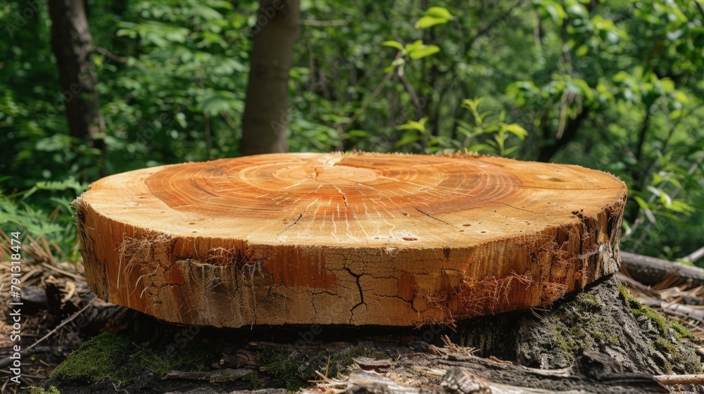 Obraz premium A tree stump close-up with distant tree background