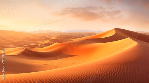 Desert sand dunes panorama at sunset, Dubai, United Arab Emirates