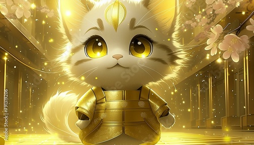 金色の光に包まれた守護神の白猫たち