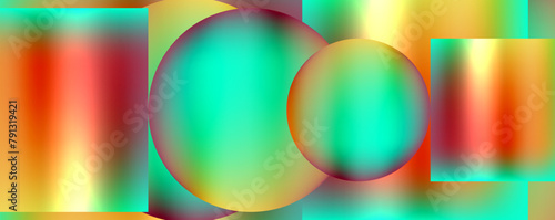 A vibrant and symmetrical pattern of circles and squares in electric blue colors, captured in a blurred closeup glass macro photography art piece