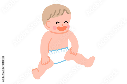 おむつをはいた笑う赤ちゃん
