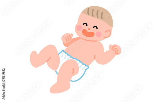 おむつをはいた仰向けの赤ちゃん