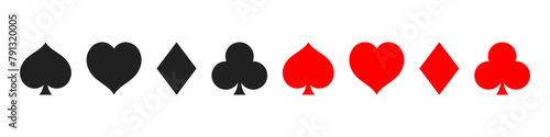 Playing card icons set. Poker card suits. Heart, diamond, club, spade.